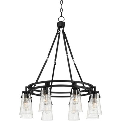 Franklin Iron Works Farington 30" Wide Black Seedy Glass 8-Light Ring Chandelier
