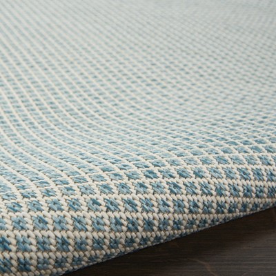 Ivory Aqua Geometric Easy Care 26'' Synthetic Rug