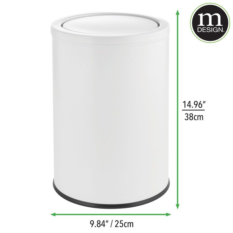 mDesign Small Round Metal 4.8 Gallon Covered Bathroom Swing Lid Trash Can, 3 of 7