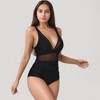 Anna-Kaci Swim Women's Deep V Mesh Panel One Piece Swimsuit with Sheer Waist Detail and Adjustable Straps - 3 of 4