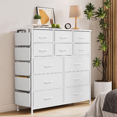 Dresser for Bedroom, Tall Storage Dresser with 12 Drawers & Side Pockets, Fabric Chests of Drawers Organizer