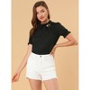 INSPIRE CHIC Women's Bow Tie Neck Solid Color Elastic Cuffs Elegant Office Short Sleeve Blouse - 3 of 4