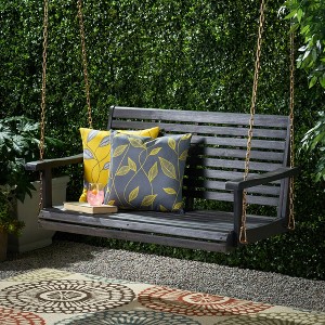 Classic 49.5" 2-Person Acacia Wood Porch Swing with 8ft Chains, Hanging Bench with Slatted Design, 800lbs Weight Capacity - 1 of 4