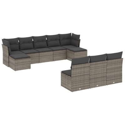 vidaXL 10 Piece Patio Sofa Set with Cushions - Gray Without Table