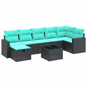 vidaXL 8 Piece Patio Sofa Set with Cushions Black Poly Rattan - 1 of 4