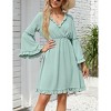 Coolmee Women's Spring Summer Dress V Neck Ruffle Sleeve A line Mini Dress Flowy Swing High Waist Dresses - 2 of 4