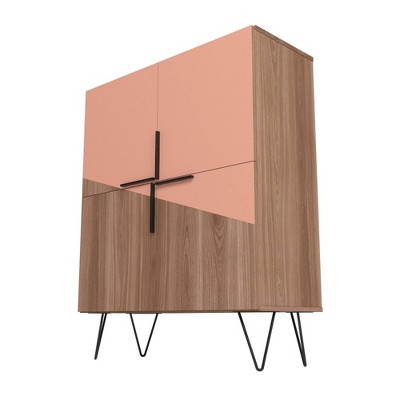 Brown and Pink Mid-Century Modern Low Cabinet with Hairpin Legs