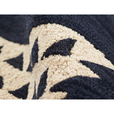 Navy and Beige Hand-Tufted Wool Runner Rug 2'6" x 8'
