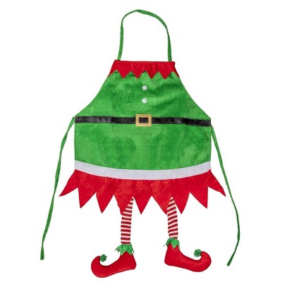 Juvale Christmas Apron with Hanging Legs for Party Kitchen Accessory, Green & Red (35 x 23 in)