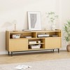 Homhougo Fluted TV Stand for 80 inch TV, Natural Entertainment Center with 2 Sliding Fluted Doors and Metal Support Leg Natural - 3 of 4