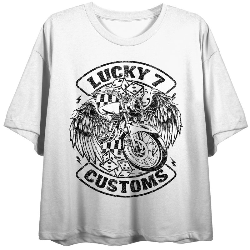 Lucky 7 Customs Motorcycle & Dice Women's Tofu Crop Tee, 1 of 3