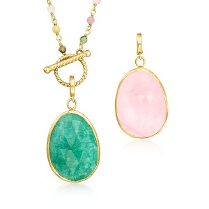 Ross-Simons 20.00 Carat Emerald, 18.00 Carat Rose Quartz and 11.00 ct. t.w. Multicolored Tourmaline Bead Jewelry Set: 2 Interchangeable Pendants With - 1 of 4