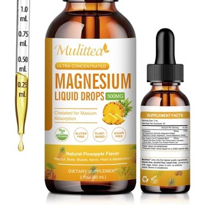 Mulittea Magnesium Liquid Drops Supplement - for Bone, Muscles & Energy - Vegan, Sugar Free, 2 Fl.oz (Pineapple Flavor) - 1 of 4