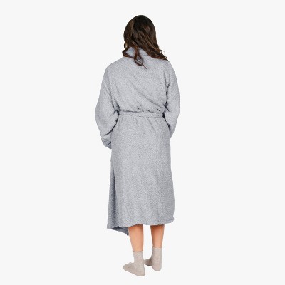Medium Gray Plush Fleece Long Bathrobe with Pockets