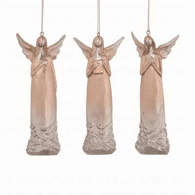 Transpac Small Resin Metallic Angel Ornament Set of 3 Christmas Home Decorations