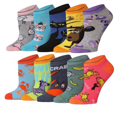 Tipi Toe Womens 10 Pairs Wildlife Wonderland Ensemble Pattern & Mix Colors For Vibrant Style Low Cut/No Show Socks