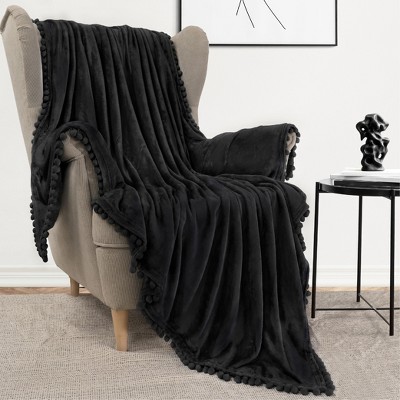 Pavilia Fleece Pom Pom Blanket Throw For Sofa Bed, Soft Lightweight ...