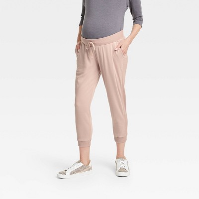 Rib-Knit Cropped Match Back Maternity Jogger Pants - Isabel Maternity by Ingrid & Isabel™ Taupe M
