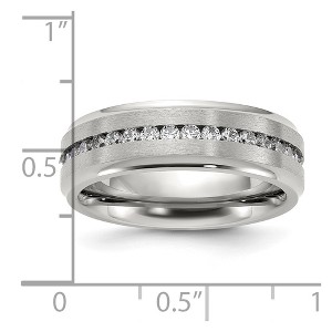 Chisel Titanium Polished with Brushed Center and Cubic Zirconia 7mm Band Ring - 1 of 4