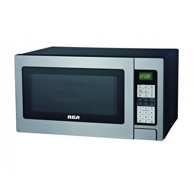 RCA RMW1324 1100 Watt 1.3 Cubic Foot Kitchen Countertop Grill Microwave Oven with Digital Touch Controls and 10 Power Levels, Stainless Steel