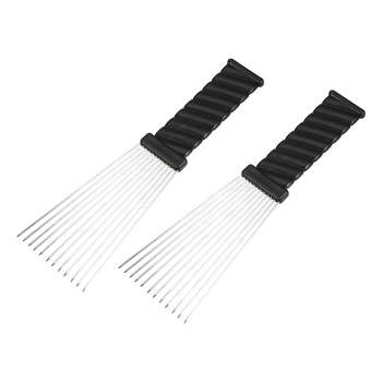 Unique Bargains Women's Metal Hair Pick Afro Comb Hairdressing Styling Tool 9.05"x2.75" Black 2Pcs