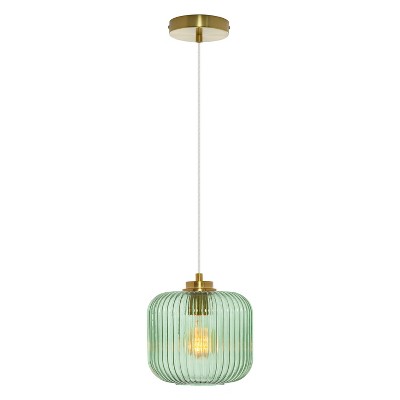 7.25" Nellie Retro Globe Shade Pendant Light Green - River of Goods: Brushed Gold-Finish, Adjustable Height