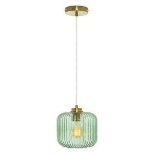 7.25" Nellie Retro Globe Shade Pendant Light Green - River of Goods: Brushed Gold-Finish, Adjustable Height - 1 of 4
