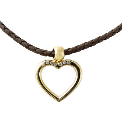 BF Eyeglass Necklace in Gold by Calabria Heart Loop SJ-0747|Handmade Leather | Clasp closure|Crystal Embellishment|Heart Shaped Loop|29" length