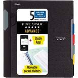 Five Star 200 Sheets 5 Subject College Ruled Spiral Notebook with Pocket Dividers Black