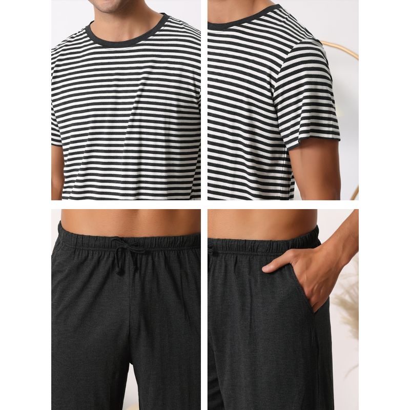 cheibear Men's Sleepwear Short Sleeve T-Shirt with Shorts Stripe Couple Pajama Sets, 5 of 7