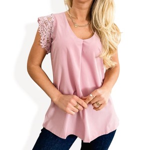 Anna-Kaci Women's V-Neck Sleeveless Blouse with Lace Shoulder Detail and Relaxed Fit Hemline - 1 of 4