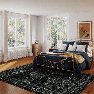 LOVEVOOK Vintage Dark Green Living Room Rug, Washable Floral Area Rugs for Bedroom Dining Room Kitchen, Stain Resistant Non-Slip Large Carpet - 1 of 4