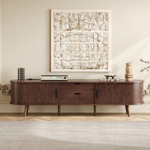 TV Stand for TVs up to 80", Mid Century Modern TV Console Media Console TV Cabinet with Power Outlet & Tambour Doors, Brown - ModernLuxe - 1 of 4