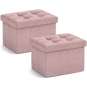 Ornavo Home Set of 2 Collapsible Rectangle Small Storage Ottoman - 12" x 16" x 12" - 1 of 4