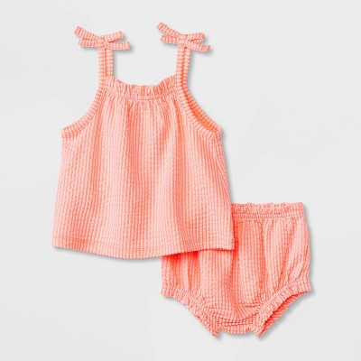 Image of Baby Girls' Top & Bottom Set - Cat & Jack™ Coral Orange 3-6M