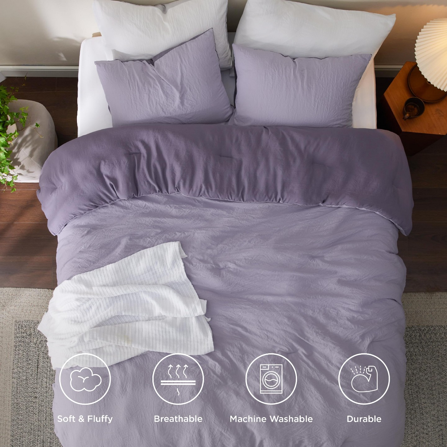 Комплект постельного белья Bedsure Full Size Comforter Set, Reversible Grey Soft Prewashed Bedding for All Seasons, 3 Pieces Warm Down Alternative Bed Set, 1 Lightweight Comforter (82"x, цвет: Фиолетовый — фото 4