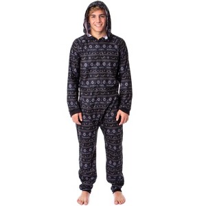 Harry Potter Mens' Hogwarts Christmas Sweater Hooded Union Suit Pajama Black - 1 of 4