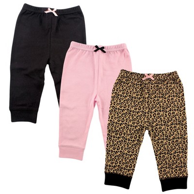 Luvable Friends Baby and Toddler Girl Cotton Pants 3pk, Leopard, 3-6 Months