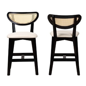 Baxton Studio 2pc Dannell Fabric and Wood Counter Height Barstools Cream/Black/Light Brown: Mid-Century, Woven Detail, Plush Foam - 1 of 4