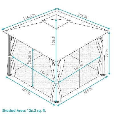 Tan Soft-Top Patio Gazebo with Screens and Privacy Walls