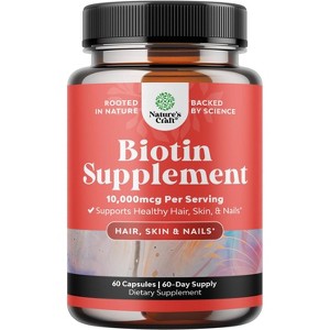 Pure 10000 mcg Biotin Pills for Women & Men, Natural Supplement for Shiny Thick Hair Growth, Get Clear Skin & Strong Nails, Nature's Craft, 60ct - 1 of 4
