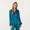Anna-Kaci Lounge Women's 2-Piece Set Satin Long Sleeve Button-Front Pajama Top and Relaxed Fit Pants - 2 of 4