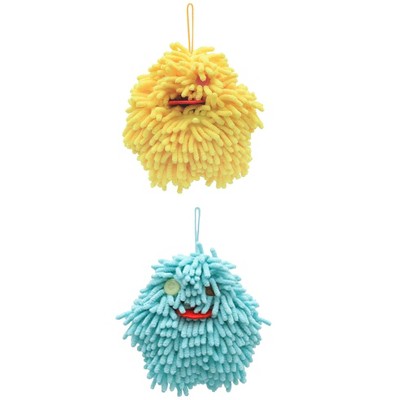 REGALWOVEN Soft Absorbent Chenille Decorative Hanging Ball Hand Towels 2 Pcs