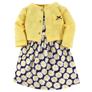 Hudson Baby Infant and Toddler Girl Cotton Dress and Cardigan 2pc Set, Daisy, 5 Toddler - 1 of 4
