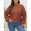 Plus Size Women's Mock Neck Puff Sleeve Cropped Pullover Sweater - 2 of 4