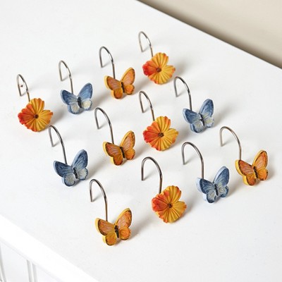 Lakeside Watercolor Floral Accent Bathroom Shower Curtain Hooks - Set of 12