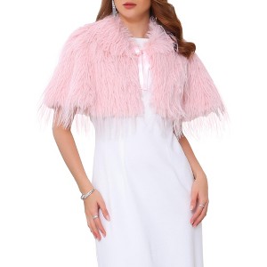 INSPIRE CHIC Women's Evening Cocktail Bow Tie Neck Bridal Wedding Elegant Faux Fur Shrug - 1 of 4