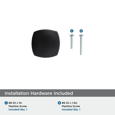 Matte Black Square Cabinet Knob with Mounting Hardware
