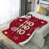 1-Pack Cozy Red Christmas Blanket with HO HO HO & Golden Lettering - Soft Flannel Bedspread, White & Golden Star Pattern. - 3 of 4