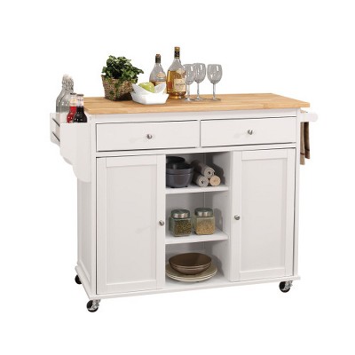 Multi-Storage Kitchen Cart with Wooden Top, Drawers, Shelves, Caster Wheels, Spice Rack & Towel Bar ¨C 39"x18", Natural Finish